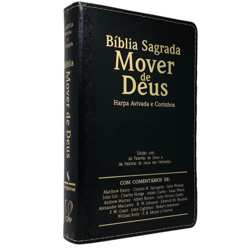 Bíblia Mover de Deus Cor Preta Com Estudo Letra Gigante Capa Flexível Com Harpa Masculina Arc