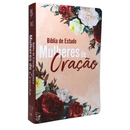 Bíblia Mulheres de Oração Flores Vermelha De Estudo Letra Gigante Capa Flexível Com Harpa Feminina Arc