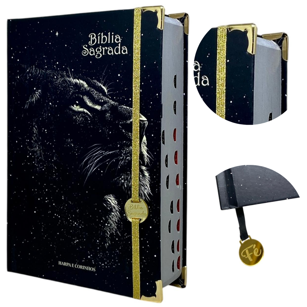 Bíblia Sagrada Letra Hipergigante Capa Dura Leão Universo Com Harpa e Índice ARC