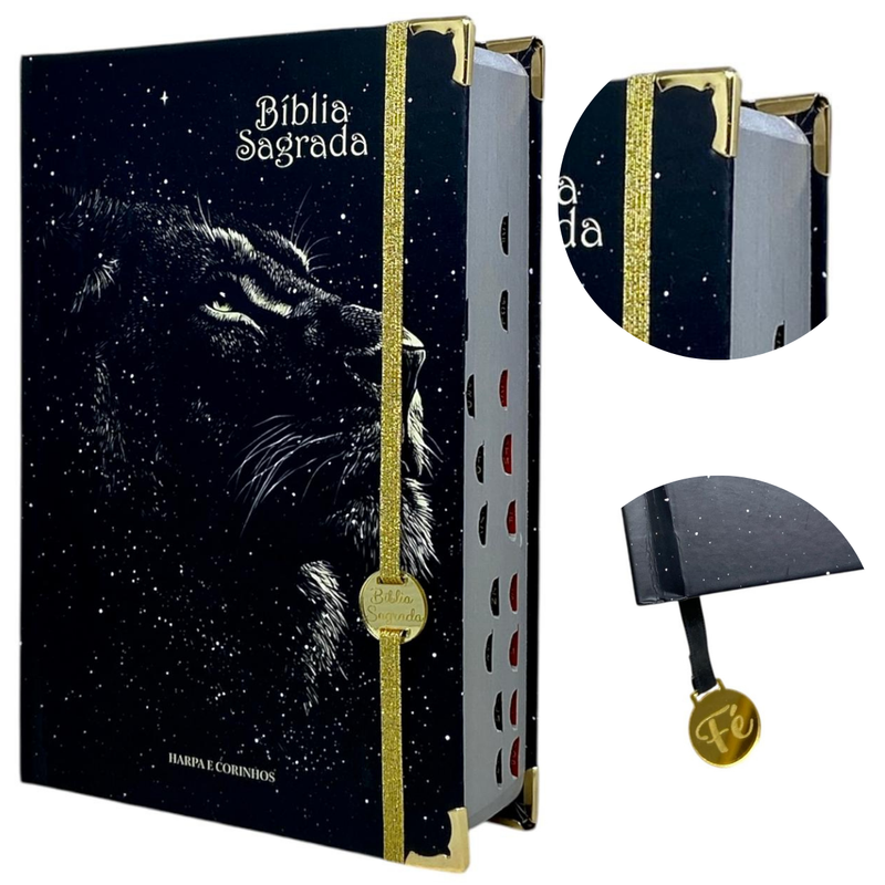 Bíblia Sagrada Letra Hipergigante Capa Dura Leão Universo Com Harpa e Índice ARC
