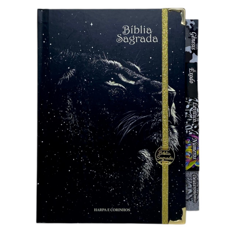 Bíblia Sagrada Letra Hipergigante Capa Dura Leão Universo Com Harpa e Abas Leão ARC