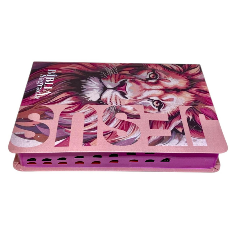 Bíblia Capa Flexível Letra Gigante - Leão Jesus Rosa - Com Índice Miolo Ppm Full Color Versão Arc  Com Harpa E Fitilho