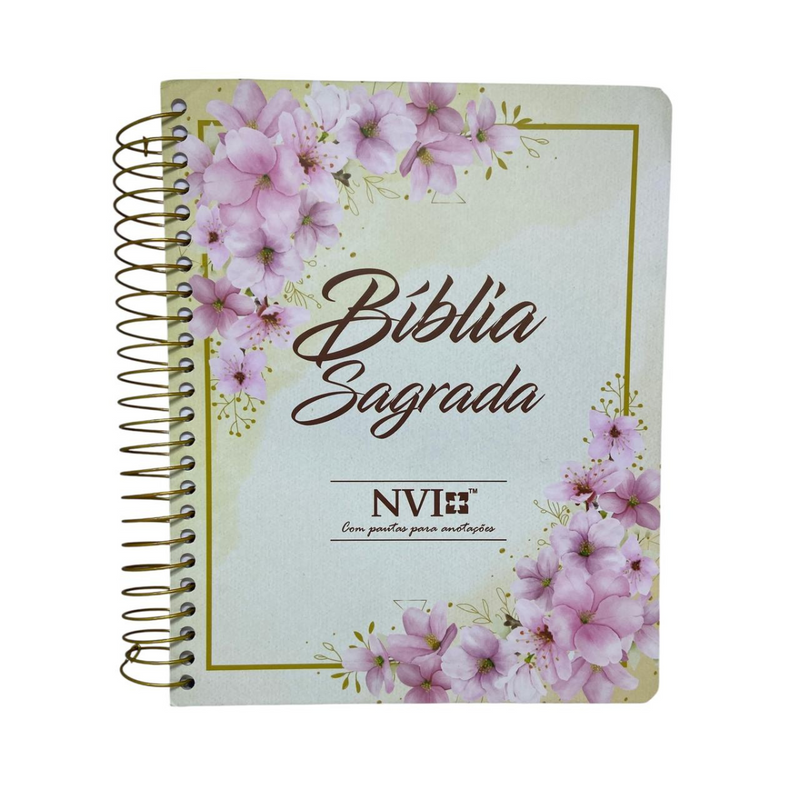 Bíblia Arranjo Bege Letra Normal Capa Dura Com Espiral e Espaço Anotações Feminina Nvi SB