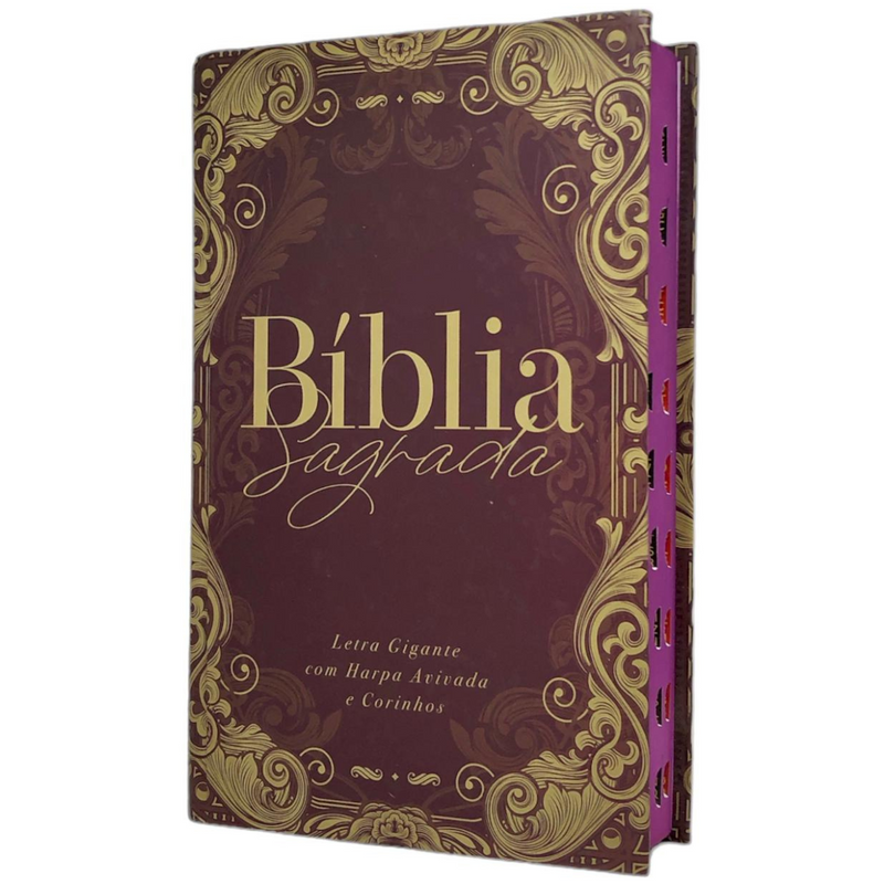 Bíblia Ornamentos Vinho Letra Gigante Capa Dura Com Harpa e Índice Masculina e Feminina Arc