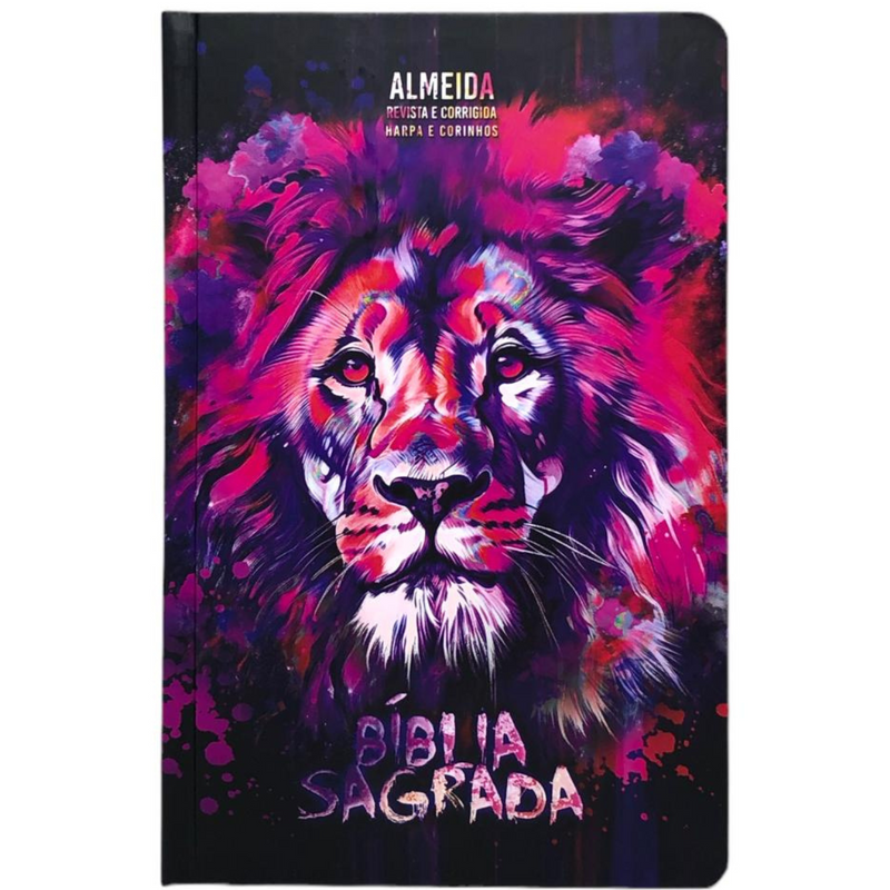 Bíblia Leão Novo Leão Aquarela Letra Normal Capa Dura Slim Com Harpa Masculina e Feminina Arc