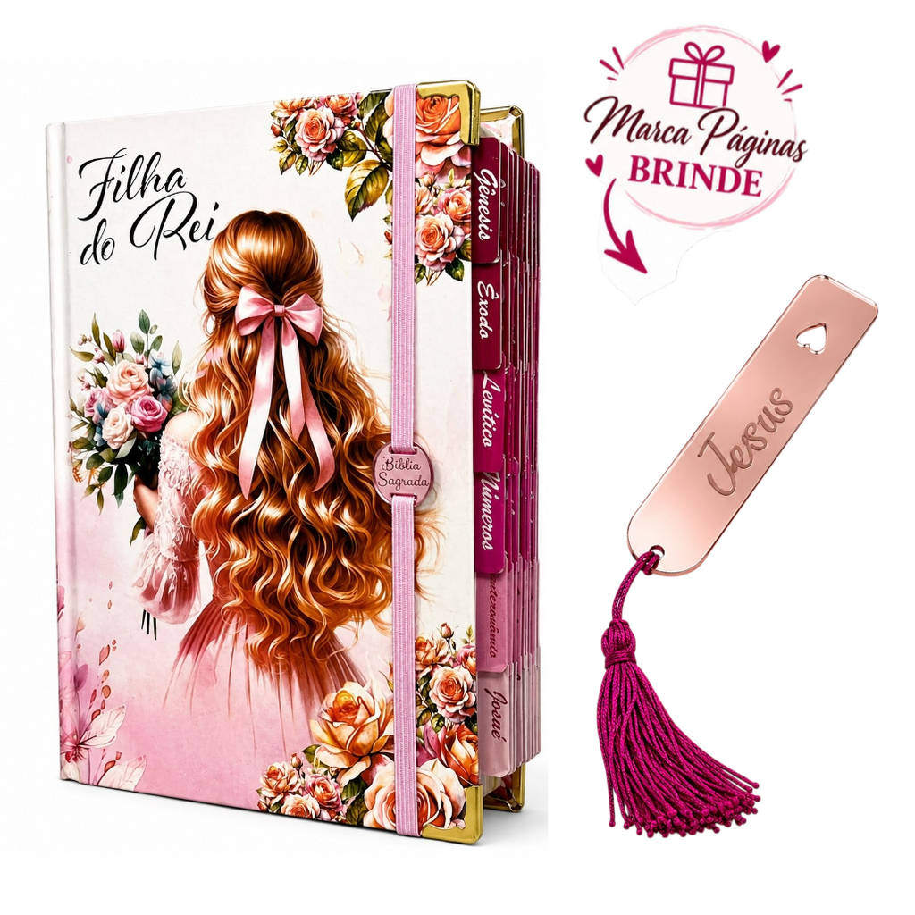 Bíblia Evangélica Filha do Rei com Marca Página + Elastico + Abas Linguagem Arc