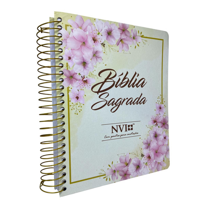Bíblia Arranjo Bege Letra Normal Capa Dura Com Espiral e Espaço Anotações Feminina Nvi SB