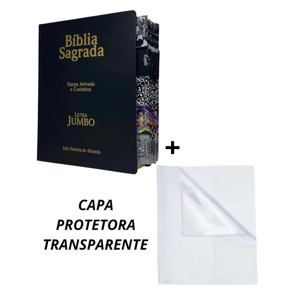 Bíblia Preta Letra Jumbo Capa Dura Arc Com Capa Protetora Harpa E Índice Abas Adesivas Masc