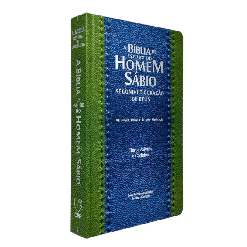 Bíblia Do Homem Sábio Com Estudo Capa Dura Verde e Azul Com índice e Harpa Masculina Arc
