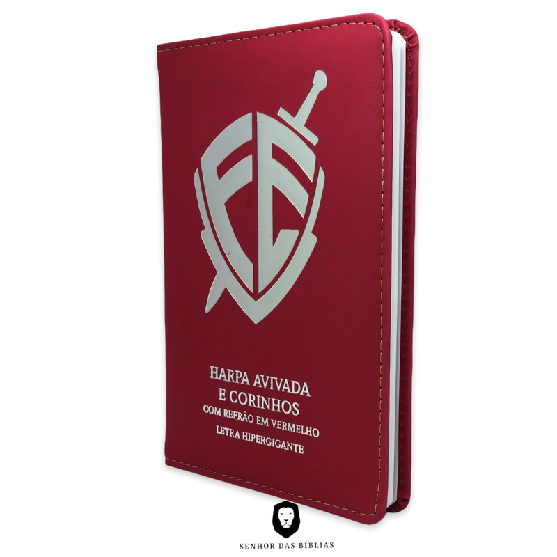 Livro Escudo Vermelha Hinário Harpa Avivada e Corinhos Capa PU Almofadada Letra Hipergigante
