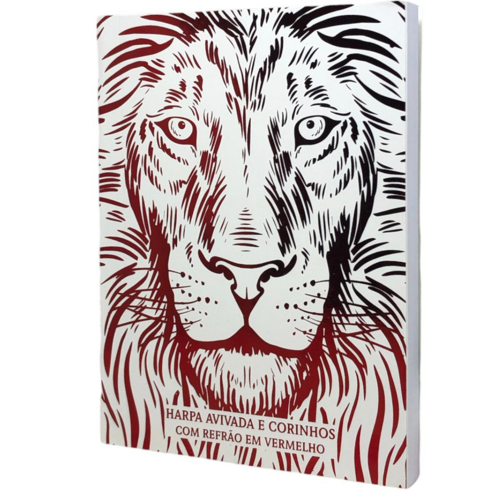 Livro Leão Vermelho e Branco Hinário Harpa Avivada e Corinhos Capa Brochura Letra Gigante