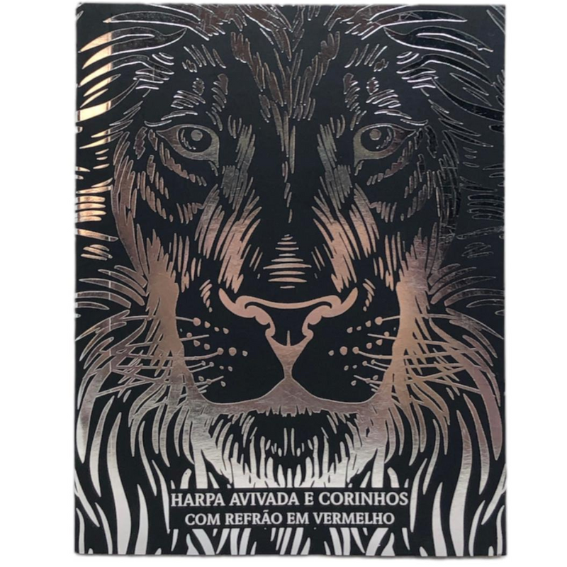 Livro Leão Preto e Prata Hinário Harpa Avivada e Corinhos Capa Brochura Letra Gigante
