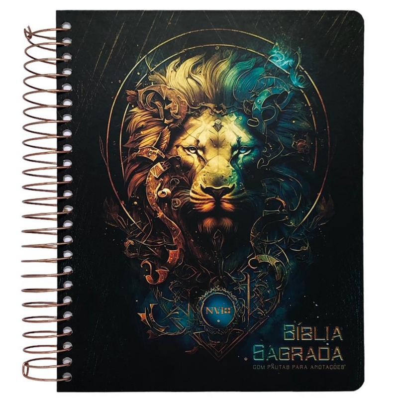 Bíblia Leão Dourado Letra Normal Capa Dura Com Espiral e Espaço Anotações Masculina Nvi