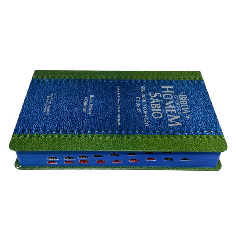 Bíblia Do Homem Sábio Com Estudo Capa Dura Verde e Azul Com índice e Harpa Masculina Arc