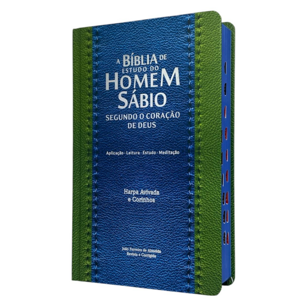 Bíblia Do Homem Sábio Com Estudo Capa Dura Verde e Azul Com índice e Harpa Masculina Arc