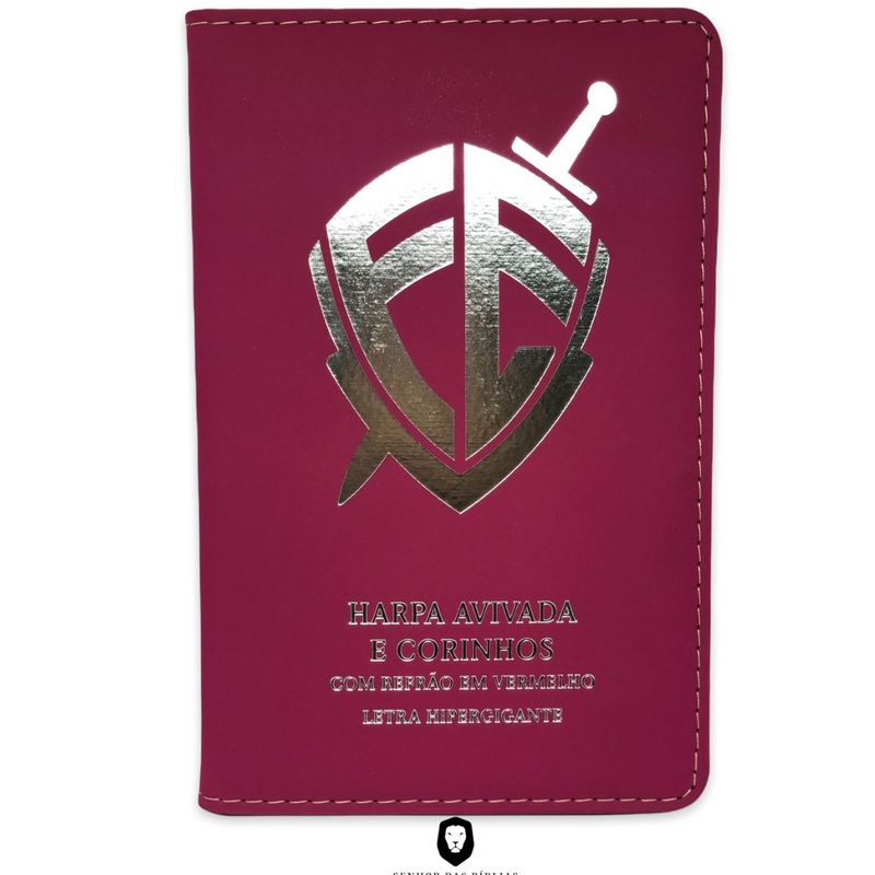 Livro Escudo Pink Hinário Harpa Avivada e Corinhos Capa PU Almofadada Letra Hipergigante