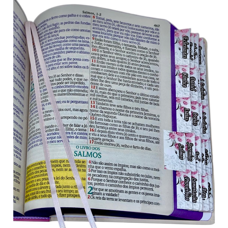 Bíblia Arranjo Floral Roxa Letra Jumbo Capa Dura Com Harpa e Aba Feminina Arc