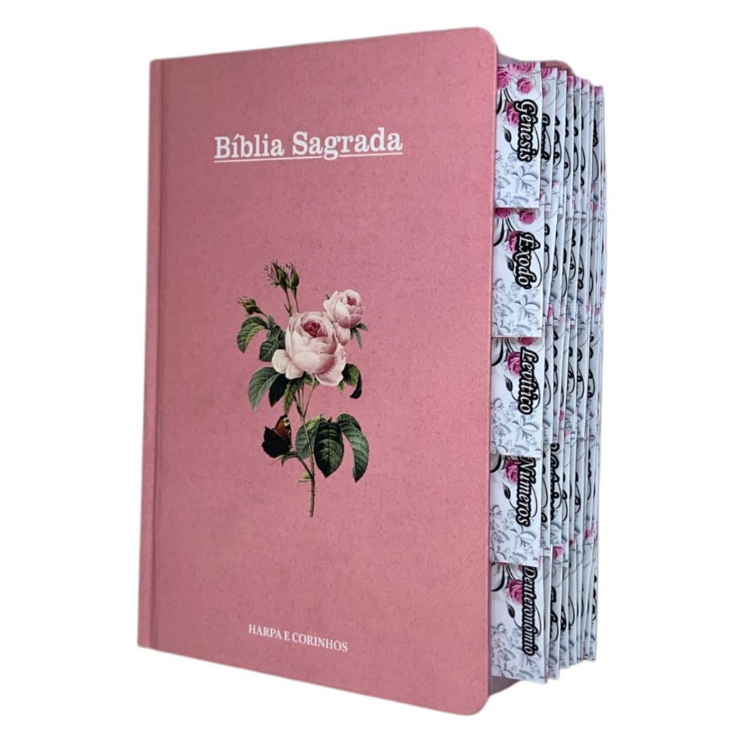 Bíblia Flor Rosa Letra Hipergigante Capa Dura Com Harpa e Aba Já Colada Arc