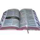 Bíblia Flor Rosa Letra Hipergigante Capa Dura Com Abas Femininas e Harpa Arc