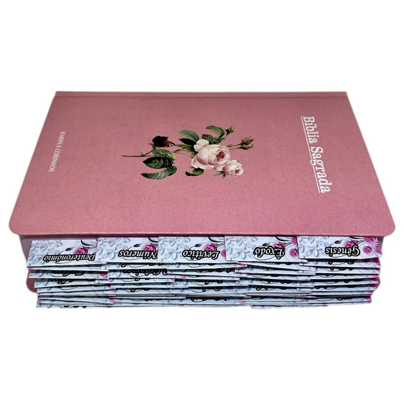 Bíblia Flor Rosa Letra Hipergigante Capa Dura Com Harpa e Aba Feminina Arc
