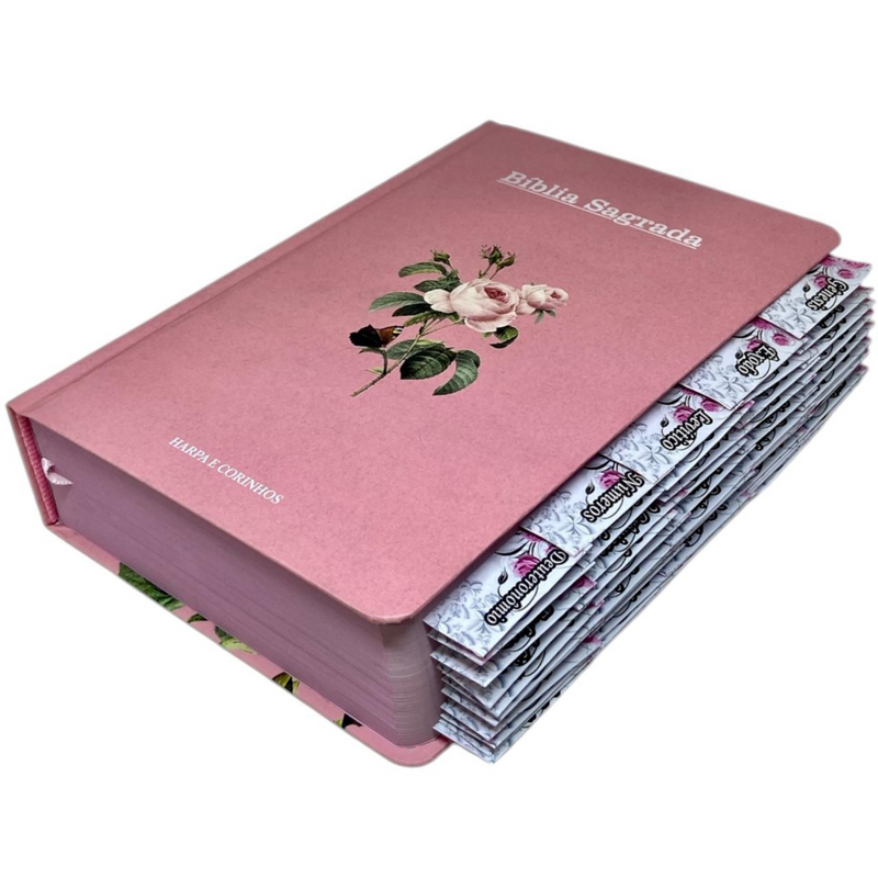 Bíblia Flor Rosa Letra Hipergigante Capa Dura Com Harpa e Aba Já Colada Arc