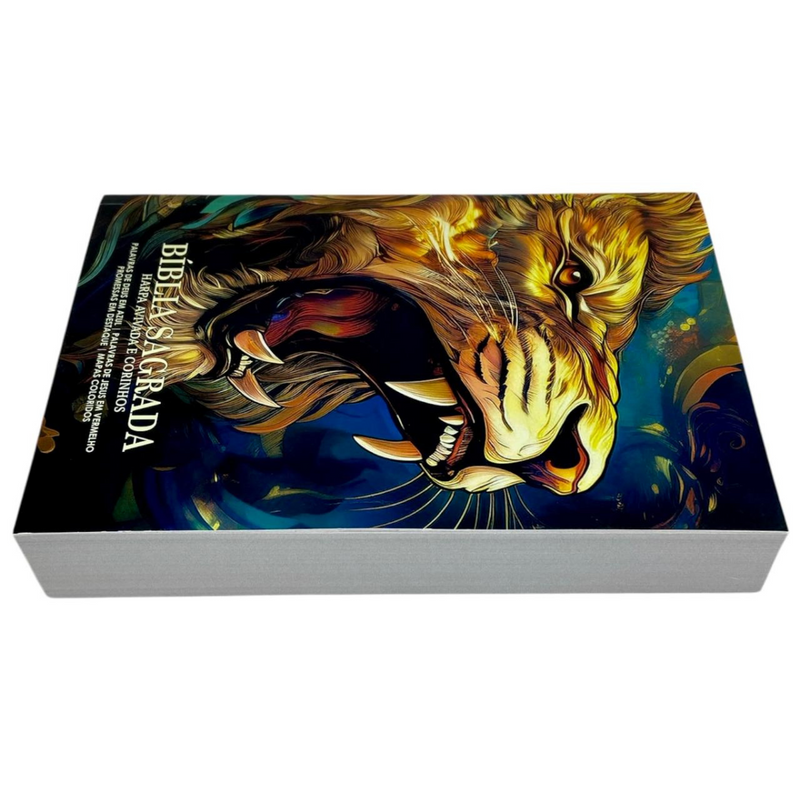 Bíblia Leão Rugindo Letra Gigante Capa Brochura Com Harpa Masculina Arc