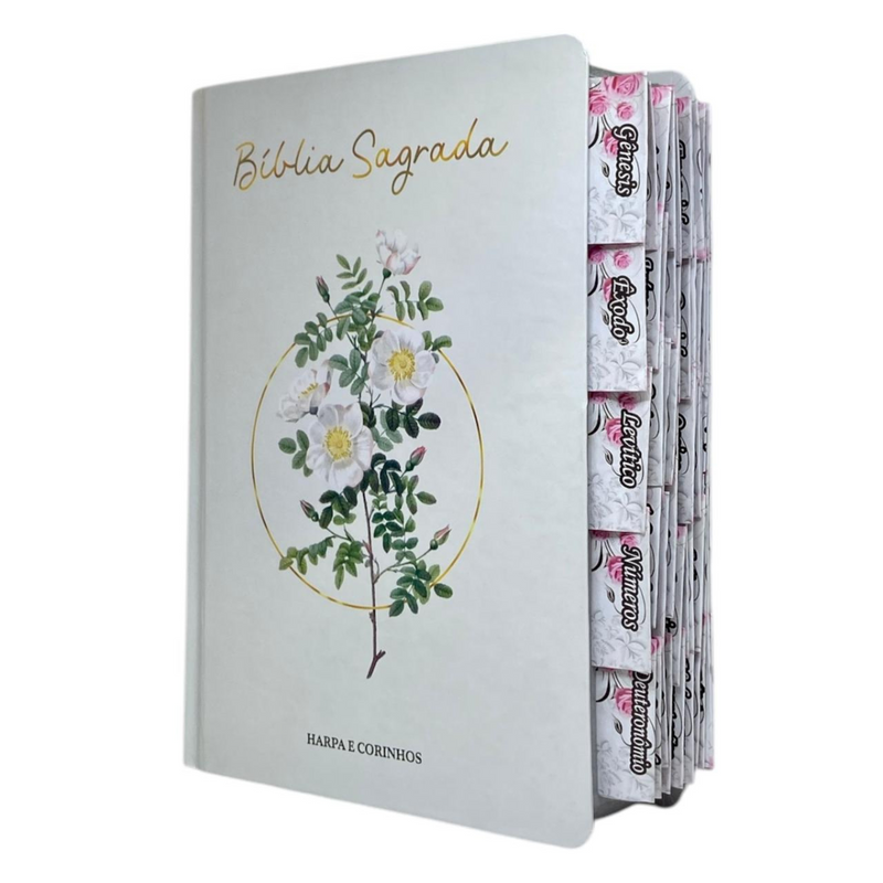 Bíblia Ramos Branca Letra Hipergigante Capa Dura Com Harpa e Aba Feminina Já Colada Arc
