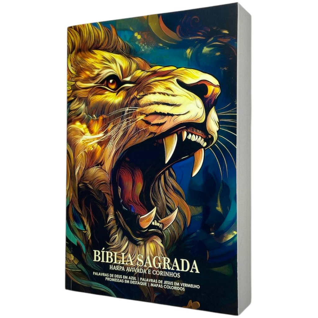 Bíblia Leão Rugindo Letra Gigante Capa Brochura Com Harpa Masculina Arc