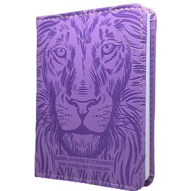 Livro Leão Lilás Hinário Harpa Avivada e Corinhos Capa PU Almofadada Letra Gigante