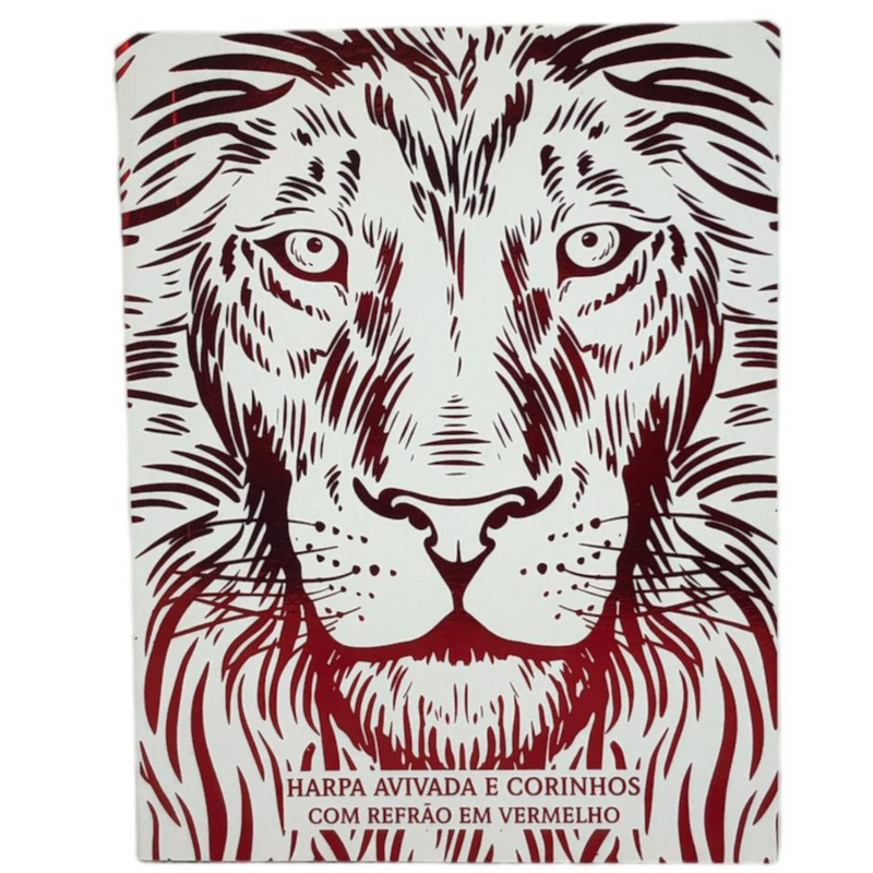 Livro Leão Vermelho e Branco Hinário Harpa Avivada e Corinhos Capa Brochura Letra Gigante
