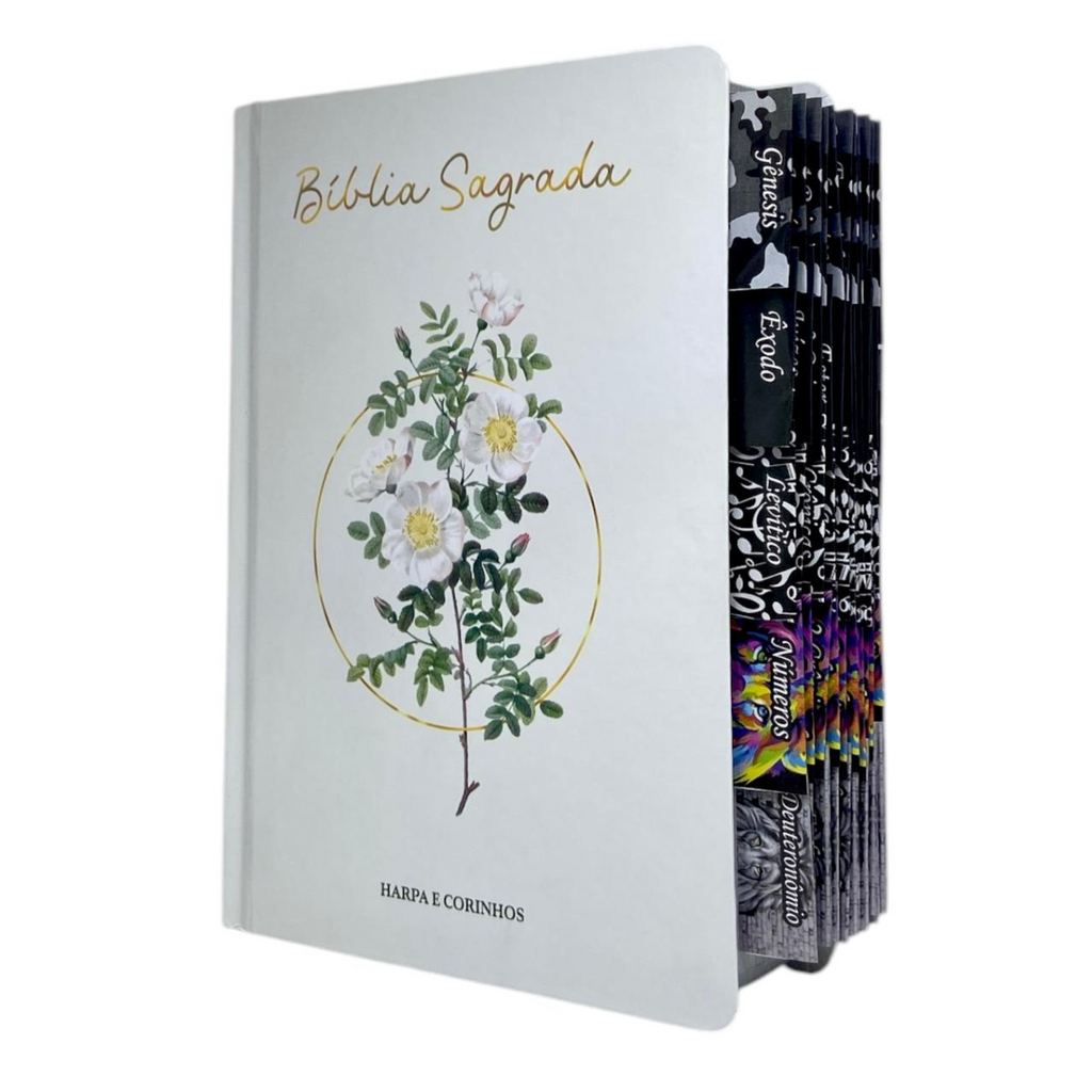 Bíblia Ramos Branca Letra Hipergigante Capa Dura Com Harpa e Aba Masculina Já Colada Arc