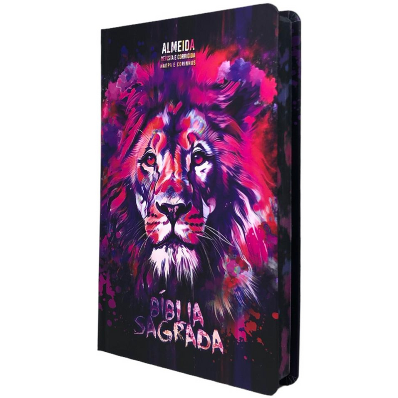 Bíblia Leão Novo Leão Aquarela Letra Normal Capa Dura Slim Com Harpa Masculina e Feminina Arc
