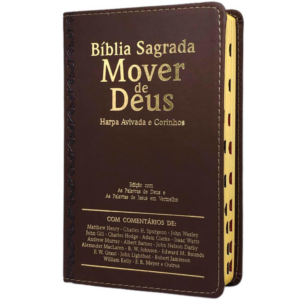Bíblia Mover de Deus Cor Marrom Com Estudo Letra Gigante Capa Flexível Com Harpa e Índice Masculina Arc