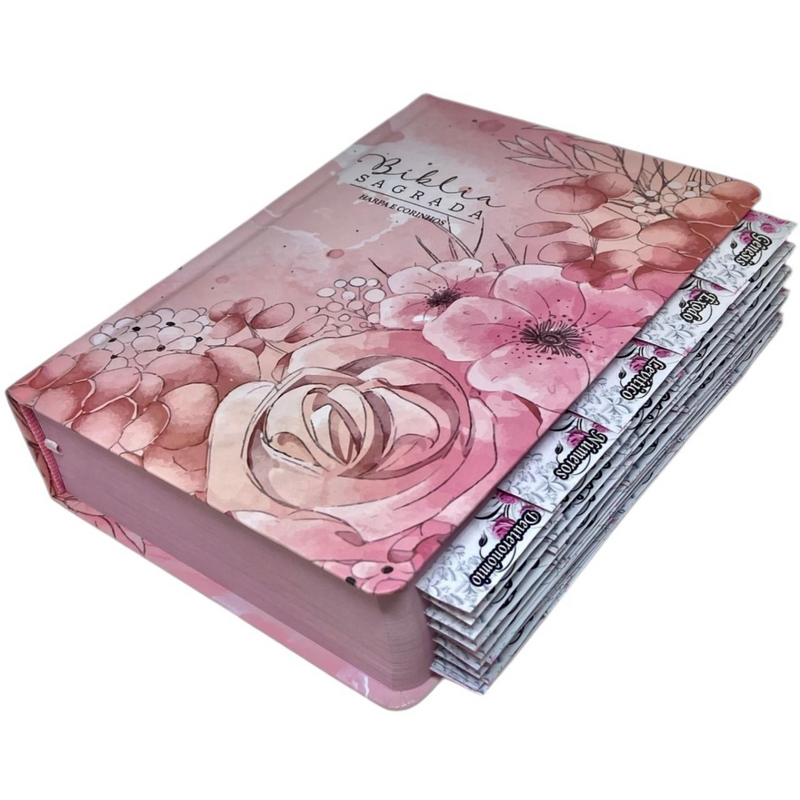Bíblia Jardim Rosa Letra Hipergigante Capa Dura Com Harpa e Aba Já Coladas Arc
