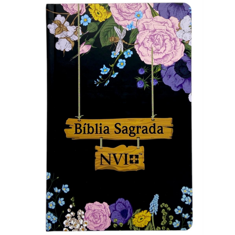 Bíblia Jardim Preta Letra Normal Capa Dura Slim Feminina Nvi