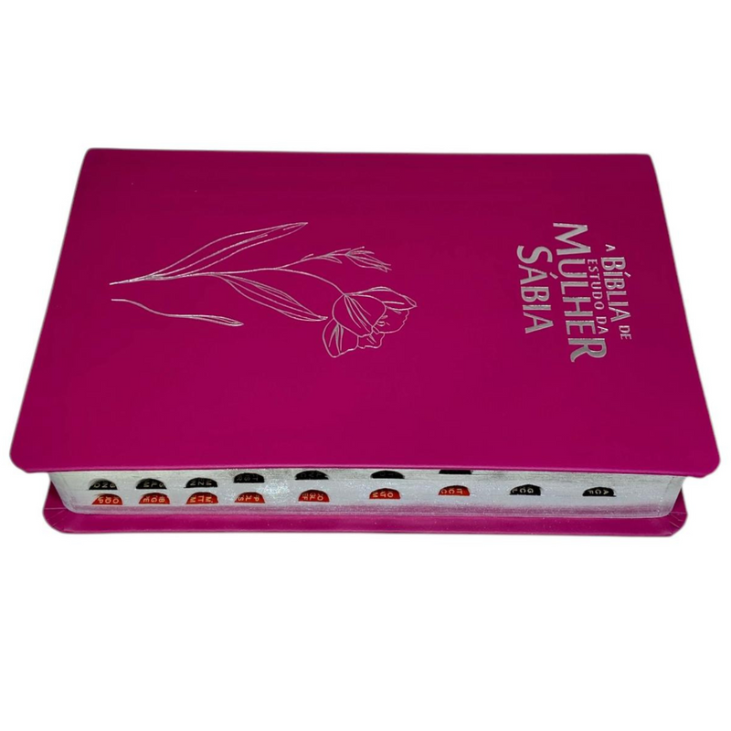 Bíblia Da Mulher Sábia Magnólia Pink De Estudo Letra Hipergigante Capa Flexível Com Harpa e Índice Feminina Arc