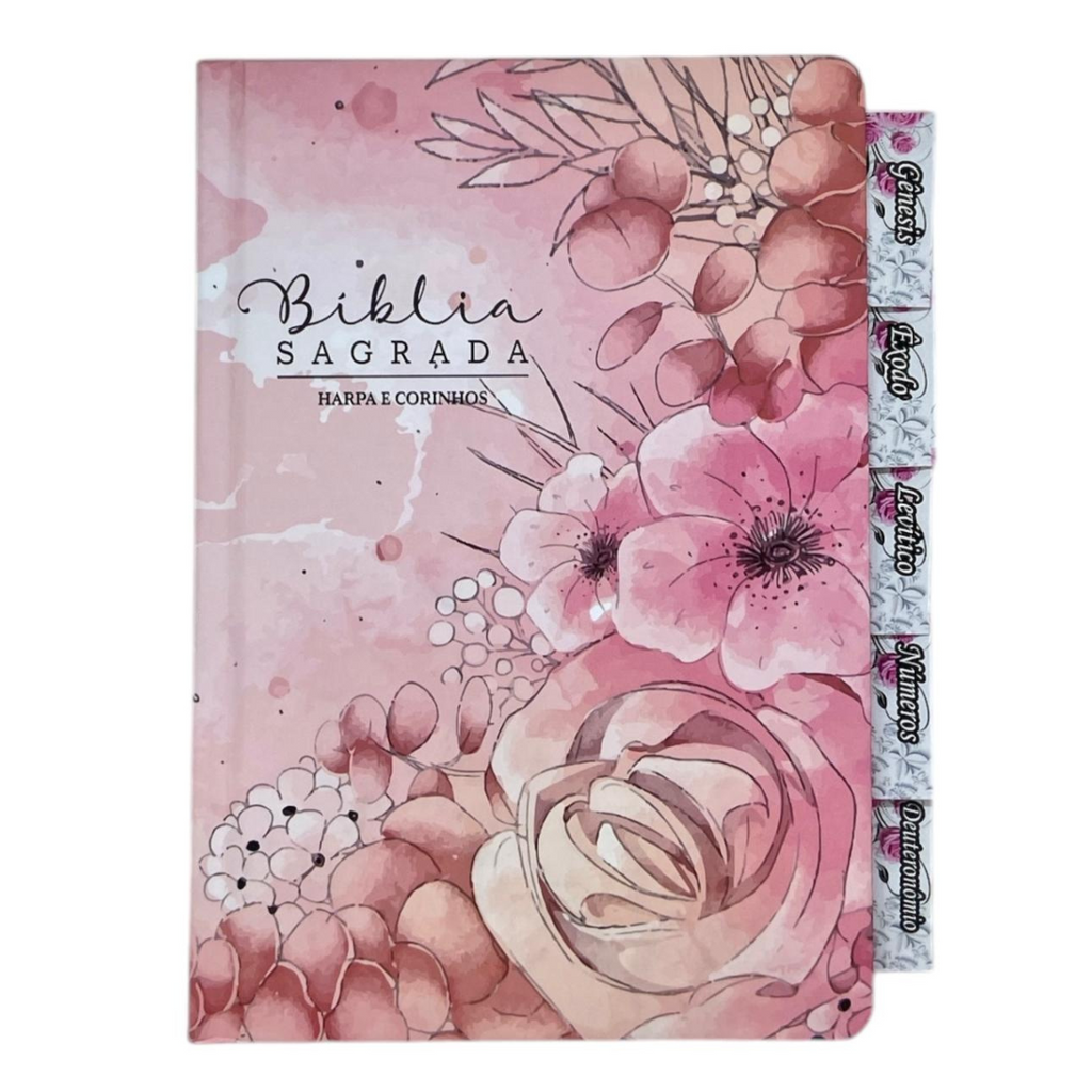 Bíblia Jardim Rosa Letra Hipergigante Capa Dura Com Harpa e Aba Já Coladas Arc