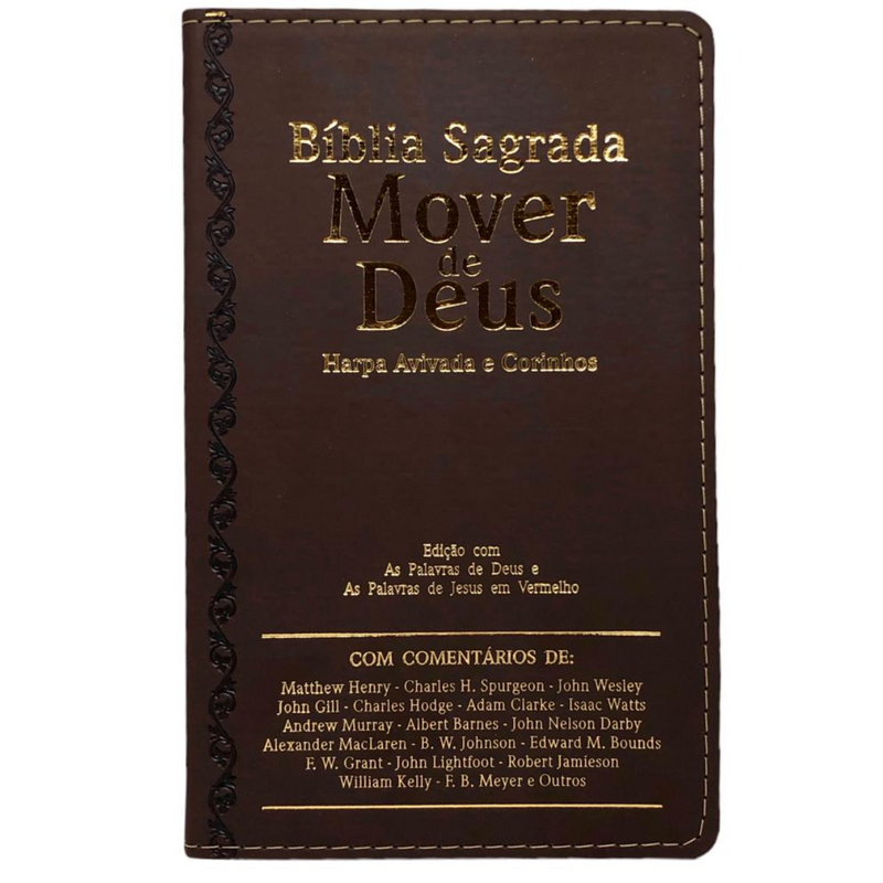 Bíblia Mover de Deus Cor Marrom Com Estudo Letra Gigante Capa Flexível Com Harpa Masculina Arc