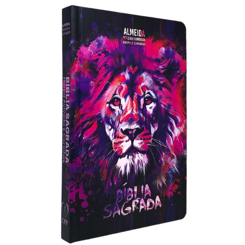 Bíblia Leão Novo Leão Aquarela Letra Normal Capa Dura Slim Com Harpa Masculina e Feminina Arc