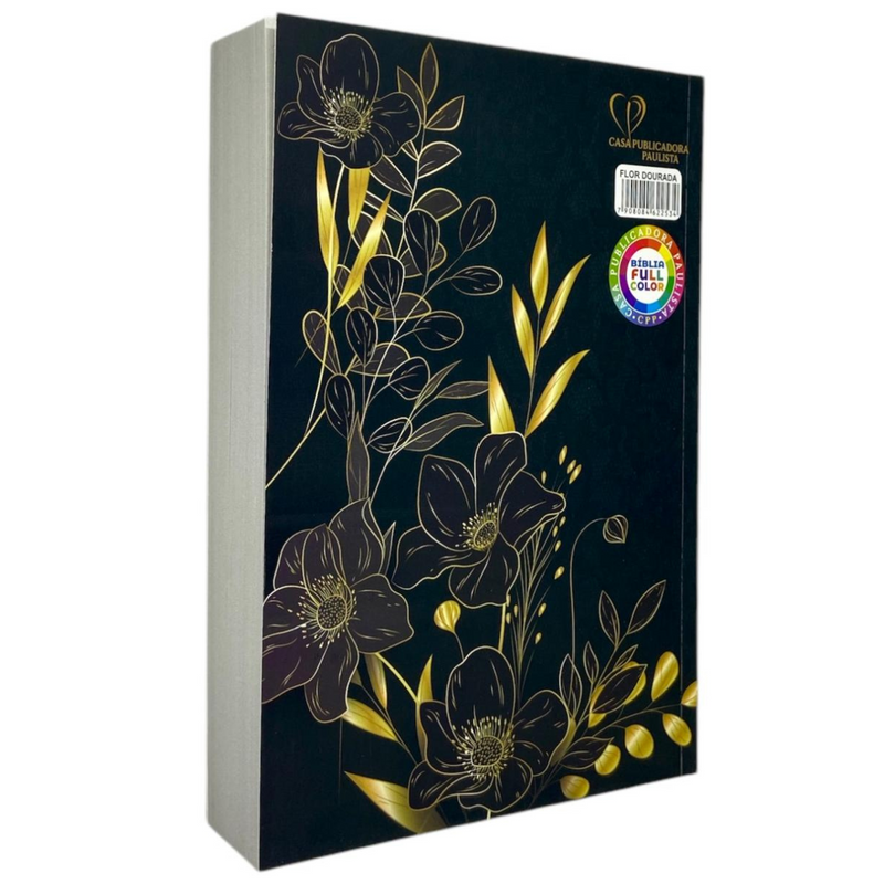 Bíblia Flor Dourada Letra Gigante Capa Brochura Com Harpa Feminina e Masculina Arc
