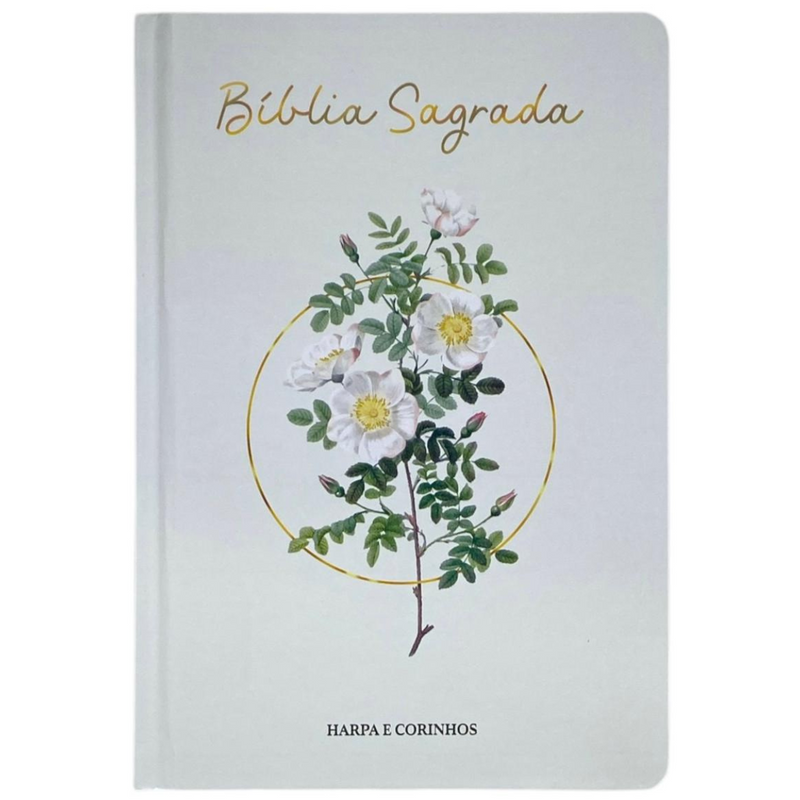 Bíblia Flores Branca Letra Hipergigante Capa Dura Com Harpa e Índice Feminina Arc