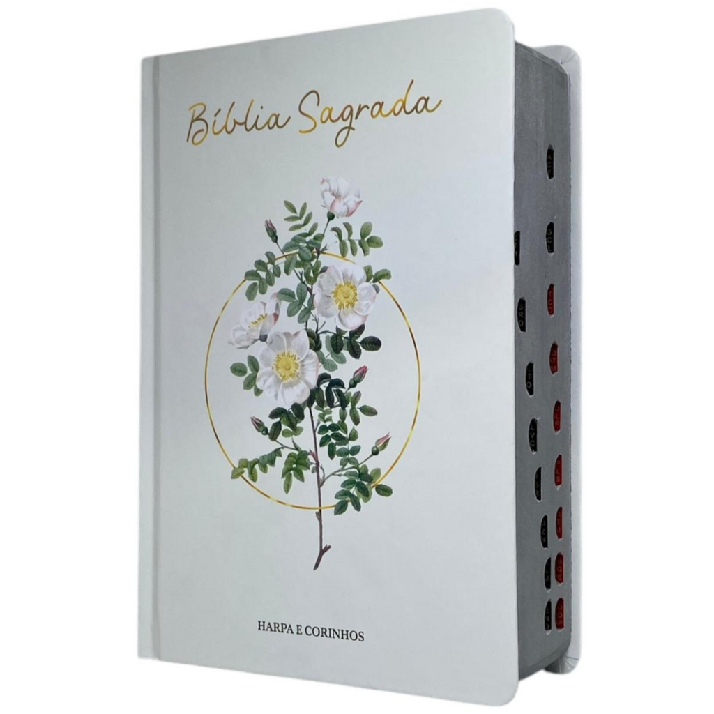 Bíblia Flores Branca Letra Hipergigante Capa Dura Com Harpa e Índice Feminina Arc