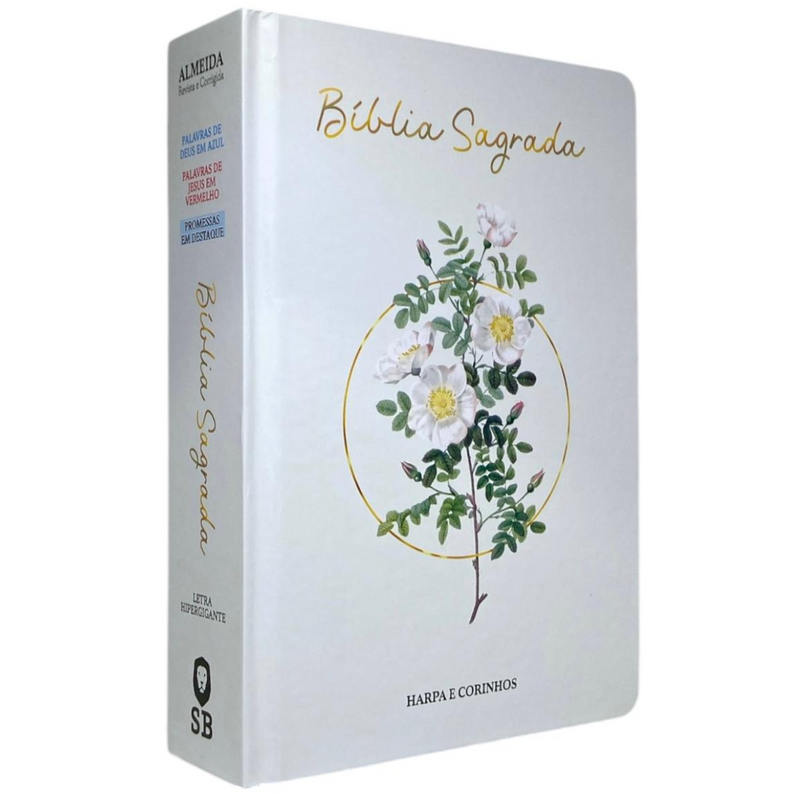 Bíblia Flores Branca Letra Hipergigante Capa Dura Com Harpa e Índice Feminina Arc