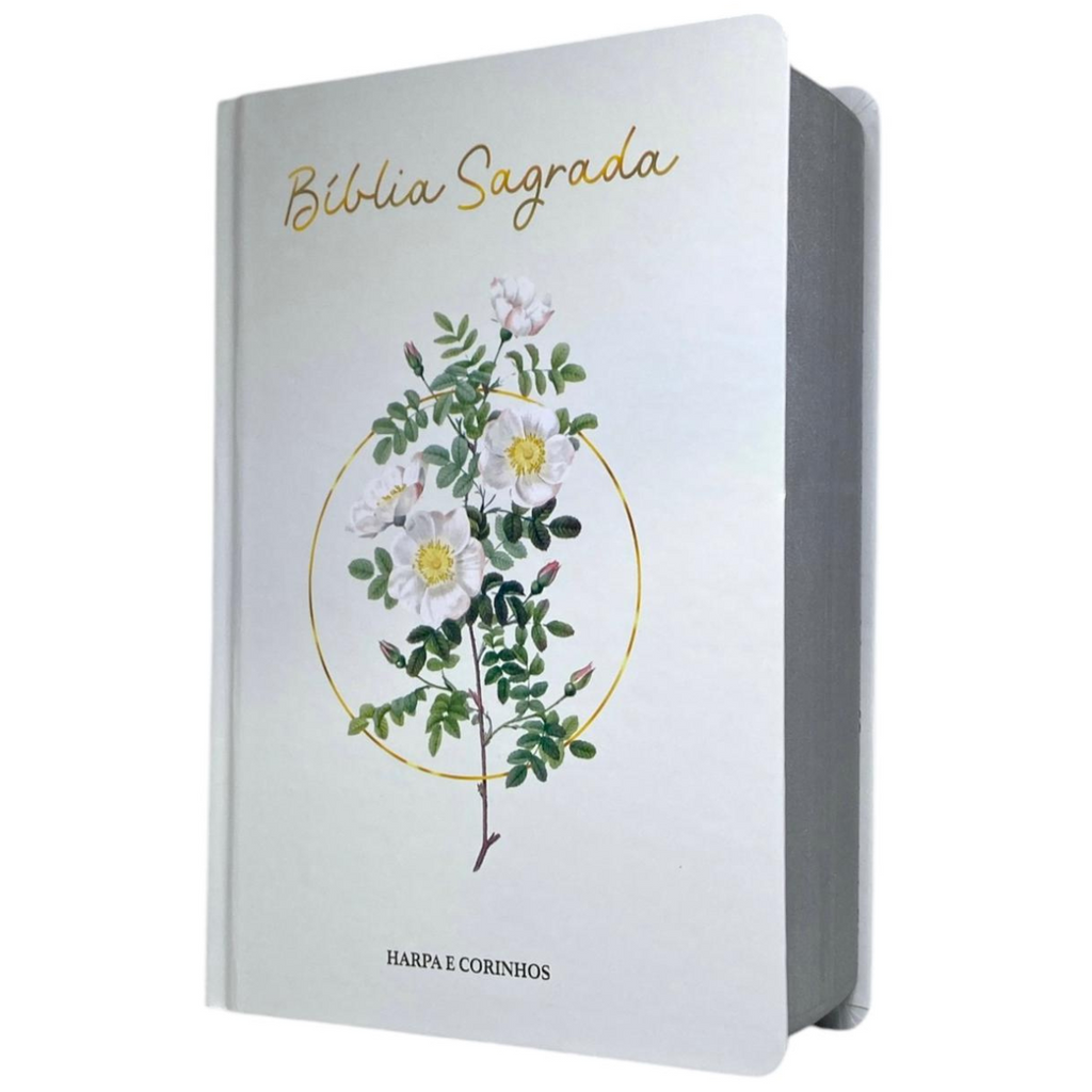 Bíblia Flores Branca Letra Hipergigante Capa Dura Com Harpa Feminina Arc