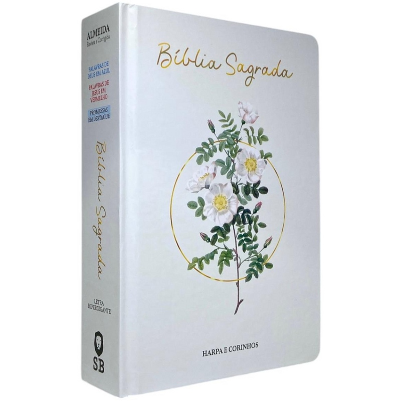 Bíblia Flores Branca Letra Hipergigante Capa Dura Com Harpa Feminina Arc