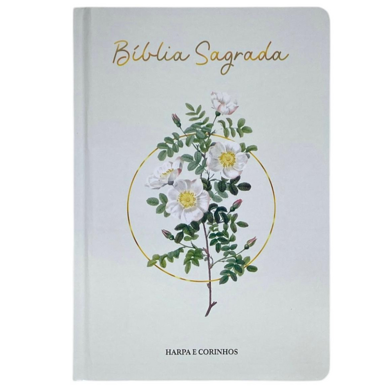 Bíblia Flores Branca Letra Hipergigante Capa Dura Com Harpa Feminina Arc