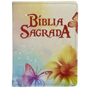 Bíblia Flores e Borboletas Letra Grande Capa Flexível Com Harpa e Índice Feminina Arc