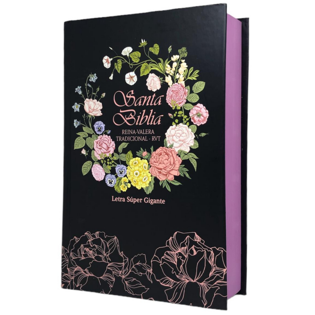Bíblia Flores Negro Letra Super Gigante Capa Dura Feminina Rvt Em Espanhol