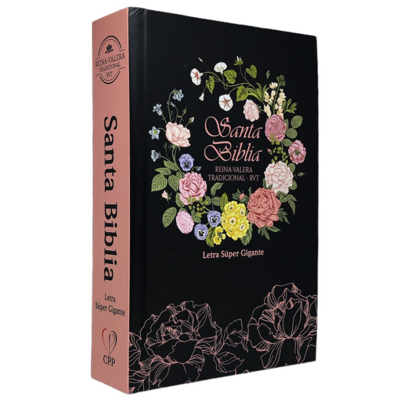 Bíblia Flores Negro Letra Super Gigante Capa Dura Feminina Rvt Em Espanhol