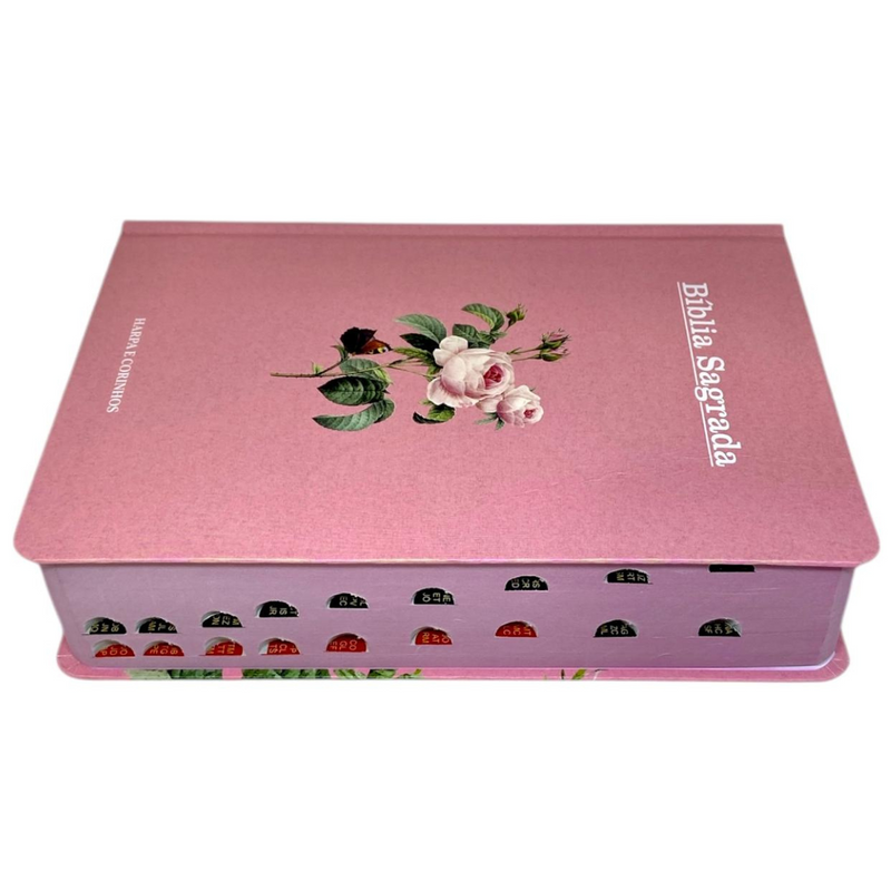 Bíblia Flor Rosa Letra Hipergigante Capa Dura Com Harpa e Índice Feminina Arc